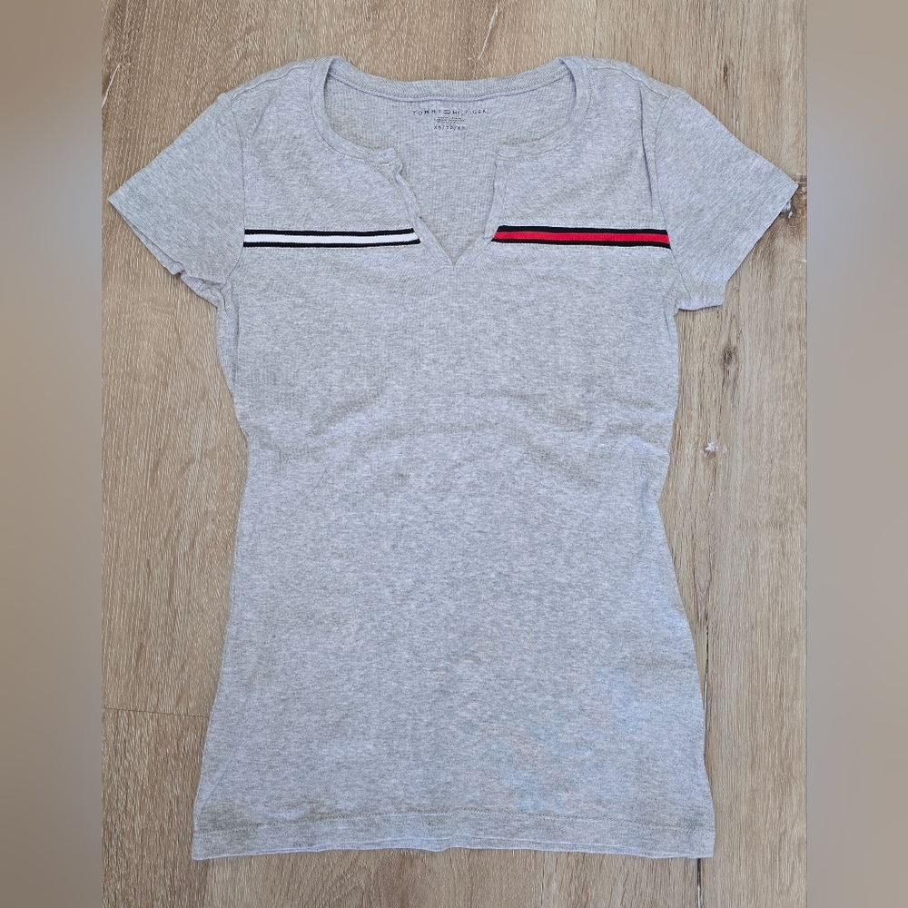 Tommy Hilfiger Gray Women's Top with Striped Detail, Size: XS